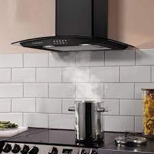 hotte en verre courbe 60 cm hotte de cuisine a recirculation plaque de cuisson ventilateur noir in 2021 kitchen hoods cooker hoods curved glass
