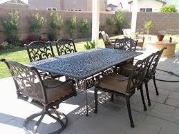 Mandalay Cast Aluminum Powder Coated 7pc Outdoor Patio Dining Set With 44x84 Rectan Cast Aluminum Patio Furniture Aluminum Patio Furniture Iron Patio Furniture