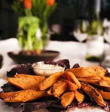Chili And Brown Sugar Baked Sweet Potato Fries With Chipotle Aioli Dip Recipe Sweet Potato Wedges Chipotle Aioli Vegetable Recipes