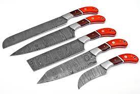 Handmade kitchen knives 5x damascus steel handmade kitchen/chef knives set beautiful twist pattern and razor sharp blades damascus steel chef knife set x5 all knives overall lengths are 10 Damascus Chef Knife Set Beautiful Damascus Chef Kitchen Set