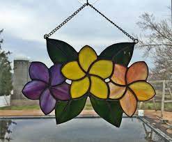 Handmade Stained Glass Plumeria Bouquet Suncatcher Etsy Stained Glass Flowers Stained Glass Suncatchers Stained Glass