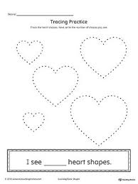 Geometric Shape Counting And Tracing Heart Shapes Preschool Shapes Worksheet Kindergarten Shape Worksheets For Preschool