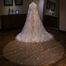 Sparkly Bling Bling Champagne Cathedral Train Wedding Veils Tulle Beading Sequins Wedding 2018 Wedding Accessories For Bride Tulle Bridal Veil Bridal Veil