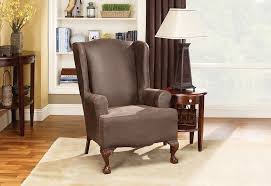 Stretch Leather One Piece Wing Chair Slipcover Form Fit Machine Washable Slipcovers For Chairs Leather Wing Chair Furniture Slipcovers