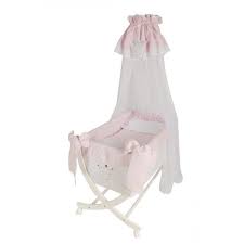 Berceau Pour Bebe Blanc Et Rose Pale Broderie Couronne De Princesse Support En Bois Blanc A Roulettes Collection Princesse Berceau Bebe Berceau Chambre Bebe