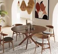 Modrest Ember Modern Large 59 Round Walnut Dining Table