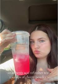 Strawberry Refresher with Cherry Powder and Boba