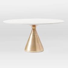 This beautiful large danish rosewood dining table has two leaves and a pedestal base that splits when the leaves are in use to properly support the tabletop. Silhouette Pedestal Oval Dining Table White Marble Antique Brass