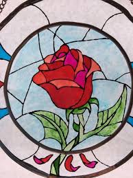 Beauty And The Beast Enchanted Rose Stained Glass Disney Gift Suncatcher Window Flower Personalised Black Art Glass Flowers Art Glass Art