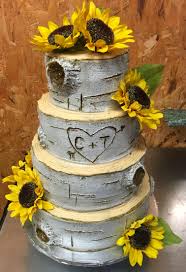 Birch Tree Wedding Cake With Sunflowers Birch Tree Cake Buttercream Decorated With Sunflowers Birch Tree Cakes Wedding Cake Tree Tree Cakes