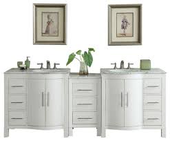 Stacked drawers are in the middle of the vanity to keep communal items easily within reach. 90 Inch Large White Double Sink Bathroom Vanity With Offset Sinks Transitional Bathroom Vanities And Sink Consoles By Silkroad Exclusive V0290ww89d Houzz