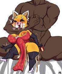aggressive retsuko ailurid anthro anthro penetrated asphyxiation  balls big breasts bodily fluids breasts choking clothing cum cum inside  dark-skinned male female female penetrated genital fluids genitals hary96  hi res