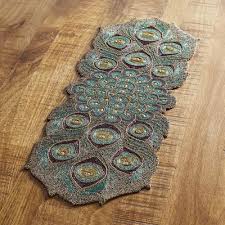 Turquoise Purple Peacock Beaded Table Runner Pier 1 Imports Table Runners Beaded Embroidery Bead Crafts