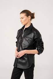 Sophia Women Black Leather Shirt Jacket Black Noble Luxury Shearling Womens Black Leather Jacket Shirt Jacket Womens Leather Jackets Women