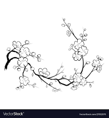 Blooming Cherry Sakura Branch With Flower Buds Cartoon Drawing Of A Blossoming Tree In Spring Logo W Blossom Tree Tattoo Cherry Blossom Drawing Tree Drawing