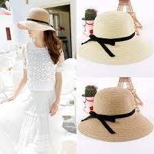 Fashion Women Sun Hat Straw Hat Wide Brim Summer Beach Headwear Beige Women Hats Fashion Hat Fashion Women Beachwear For Women