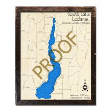 South Lake Leelanau Mi 3d Wood Topo Map