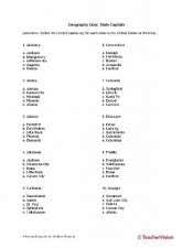 How many capitals can you guess correctly? States And Capitals Quiz Printable Grades 5 8 Teachervision