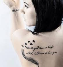 Birds In Flight Tattoo Meaning I Like This Feather To Go With The Bird Quote Feather With Birds Tattoo Flying Bird Tattoo Feather Tattoos
