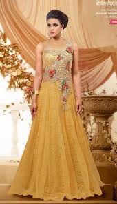 If You Re Not One Who Loves Light Color But Like Glitzy Accents This Yellow Modish A Line Gown Online Wedding Dress Indian Wedding Gowns Wedding Gowns Online