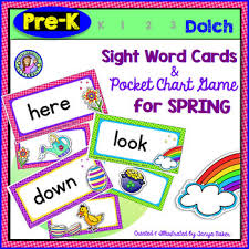 pre k spring dolch sight word cards pocket chart game