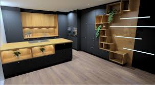eine sehr moderne aber wohnlich gehaltene planung highlight hier die wiederkehrenden designelemente in eiche cognac kuchen design kuchen planung kuchenplanung