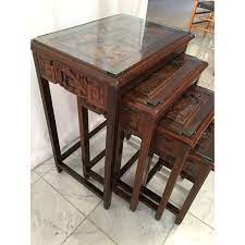 23 high chinese antique trunk with floral hand painted design. 1960s Asian Carved Nesting Tables Set Of 4 Chairish