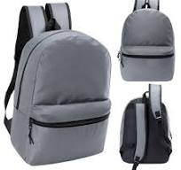 17" Kids Basic Wholesale Backpack in Gray - Bulk Case of 24 Bookbags