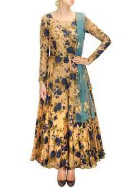 Agc floral love premium cotton anarkali gown with beautiful gota work on yoke & gota work all over paired with pant & chiffon dupatta. Georgette Floral Print Golden Semi Stitched Long Anarkali Suit T537 Anarkali Dress Fashion Cocktail Skirts