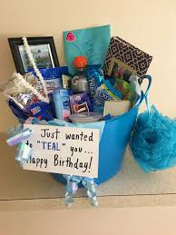 Unique Birthday Gift For Bestie Teal Blue Birthday Basket For Someone Special Cutegiftsforsister Diy Birthday Gifts Birthday Gifts For Best Friend Birthday Basket