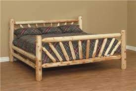 Custom built king size bed frame made of oak veneer w/ cedar lined drawers. King Size Log Bed 56 Tall Sunburst Headboard Rustic Bed Log Furniture Ebay