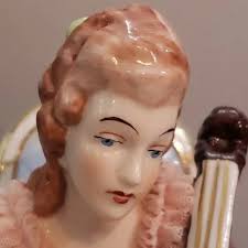 Dresden VINTAGE Porcelain & Lace Woman Playing Cello Figurine, 8"Hx7"W  Accents