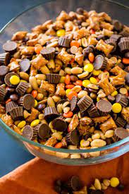 5 Minute Reese S Snack Mix Oh Sweet Basil Recipe Snack Mix Recipes Snacks Appetizer Snacks