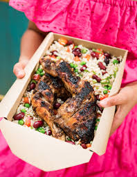 Jerk Chicken With Rainbow Rice Recipe Jamaican Cuisine Rainbow Rice Food