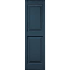 The shutters on our house when we started are good old traditional shutters, but they were plastic. Vantage 1 Pack 14 875 In W X 50 875 In H Classic Blue Raised Panel Vinyl Exterior Shutters Lowes Com In 2021 Shutters Exterior Vinyl Exterior Exterior Shutter Colors