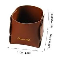 Meitianfacai Folding Leather Pen Holder Detachable Student Stationery  Storage Box Waterproof Desktop Organizer Office Storage Bucket(Brown)