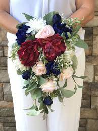 Blue and cream cascading wedding bouquets. Pin On Jccreationsandcrafts
