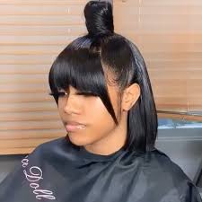 1, 1b, 2, fs1b/30, fs4/30, p4/27/30 color shown: Thriving Hair Glueless Pre Plucked Virgin Human Hair Straight Short Undercut Bob With Blunt Bangs 360 Lace Wigs V11 360 In 2020