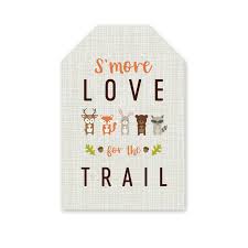 They are free for you to download and print out at home. Free Printable Woodland Baby Shower S More Love For The Trail Tags Woodland Baby Shower