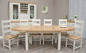 Sk new interiors dining room set of 6 yumiko chairs and extendable round dining table kitchen modern solid wood w/padded seat, white color with light gray cushion $569.99 $ 569. Homestyle Painted Deluxe Oak And Grey Oval Extending Dining Table From The Bed Station