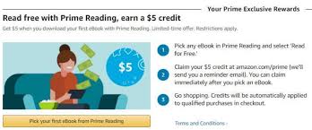With the amazon prime rewards visa signature card, you get 5% cash back on every purchase that you make on amazon or whole foods. Ymmv Amazon Try Prime Reading For Free Get 5 Credit Doctor Of Credit