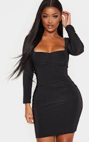 Black Long Sleeve Bodycon Mini Dresses Bodycon Dress Tight Fitted Dresses Long Sleeve Bodycon