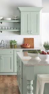 I M Really Drawn To This Mix Light Countertops Sage Cupboards White Backsplash Beautiful Kitchen Cabinets Green Kitchen Designs Green Kitchen Cabinets