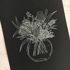Australian Wildflower Vase A4 A5 Unique White Ink Print Illustration Gumdots Australian Native Bouquet Flowers In Vase Wall Art Australia Australia Wall Art Native Artwork Australian Wildflowers