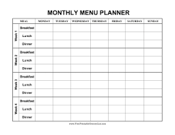 Printable Monthly Menu Planner Meal Planner Template Monthly Menu Monthly Menu Planner