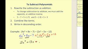 Aligned to common core standard how to add and subtract polynomials? Adding And Subtracting Polynomials Video Lessons Examples Solutions