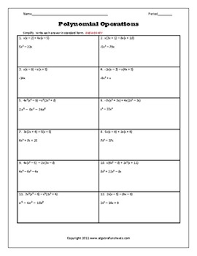 We take these sets and throw them through various operations. Polynomial Operations Review Worksheet By Algebra Funsheets Tpt