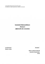 Facultatea de ingineria a instalatiilor din cadrul. Proiect Instalatii Hidroedilitare 345194 Graduo