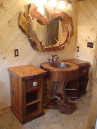 The driftwood vanity also features a burl wood slab. Littlebranch Farm Rustic Bathroom Decor Rustic Bathrooms Cabin Bathrooms