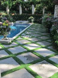 Lush Small Mondo Grass Between Pavers Does Mondo Grass Come In Small Vairety Mondo Grass Pool Landscaping Small Pool Design